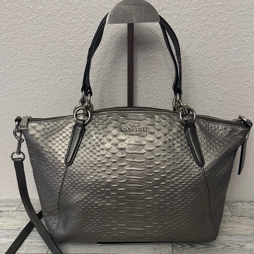 Coach Small Kelsey Pewter Leather Satchel F39779